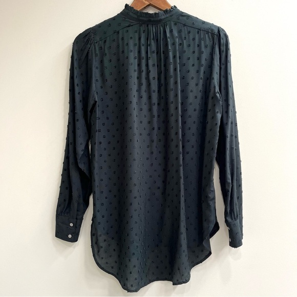 Ann Taylor LOFT Pine Needle Forest Green Ruffle Collar Shirt Swiss Dot Medium - Picture 3 of 8